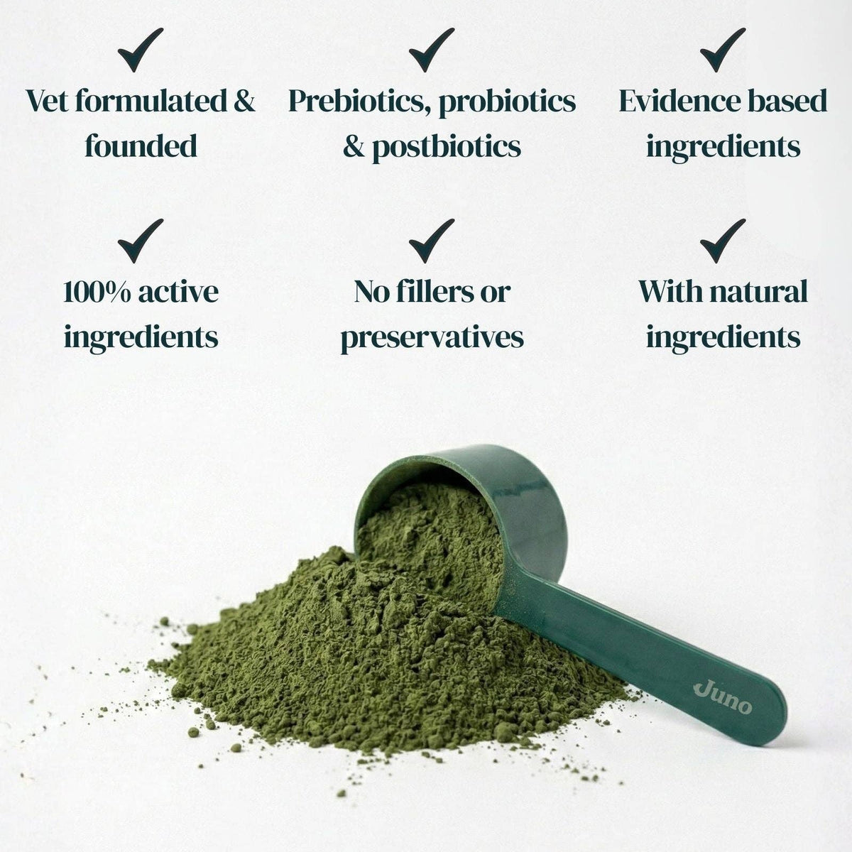 UK-made Juno Daily vet-formulated nutritional supplement for dogs.