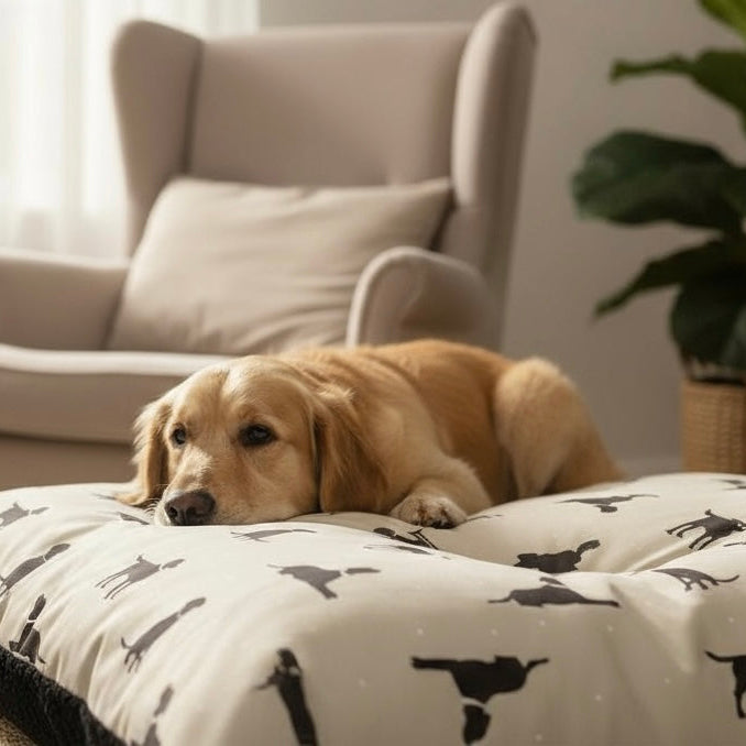 Double-sided Walter dog-print pillow bed handcrafted by The Artisan Dog Co.
