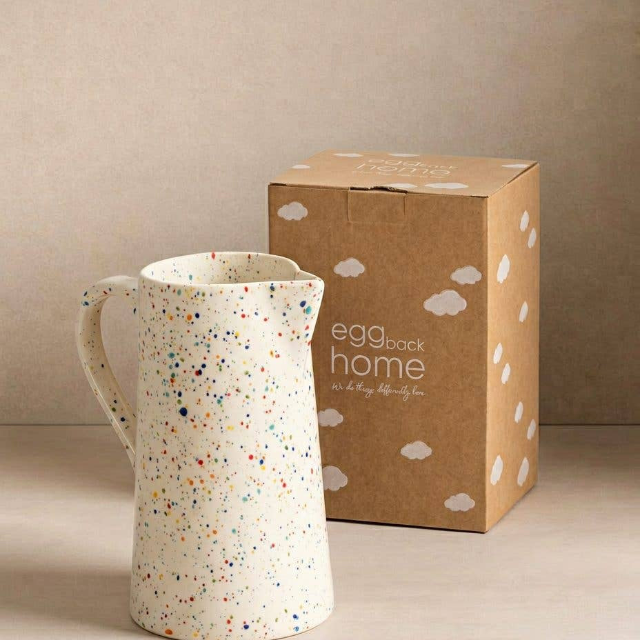 Handmade white stoneware serving jug with colourful Party speckles.