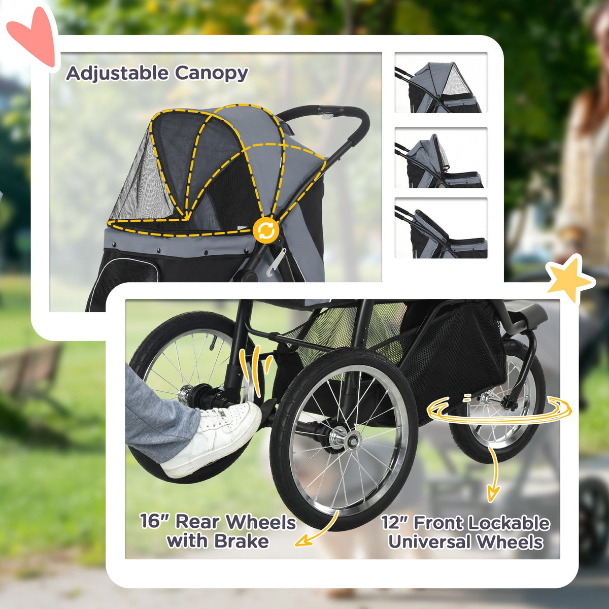 PawHut Dog Stroller Jogger - Grey