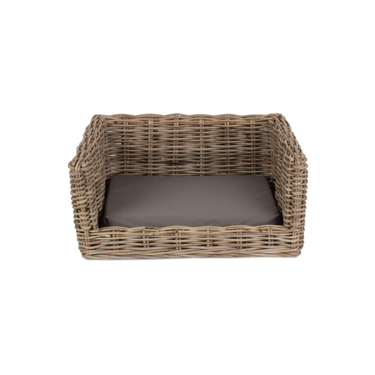 Wovenhill Kubu grey rattan dog sofa with cushioned bed