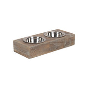 Wovenhill wooden dog feeding station with two stainless steel bowls