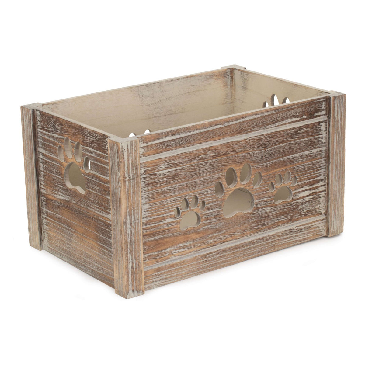 Wovenhill wooden dog toy storage box with paw print cut-out