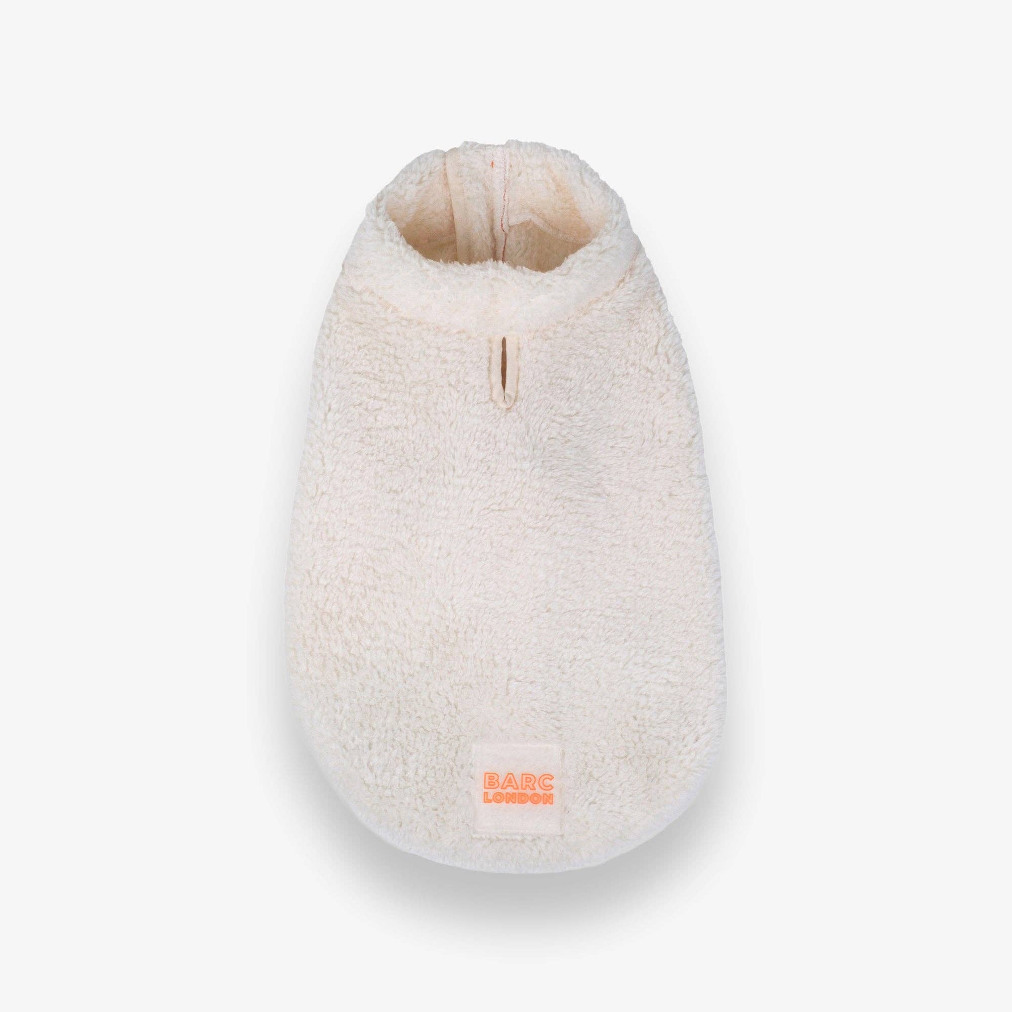 Orange zip detail on the Cream Sherpa Fleece Dog Vest
