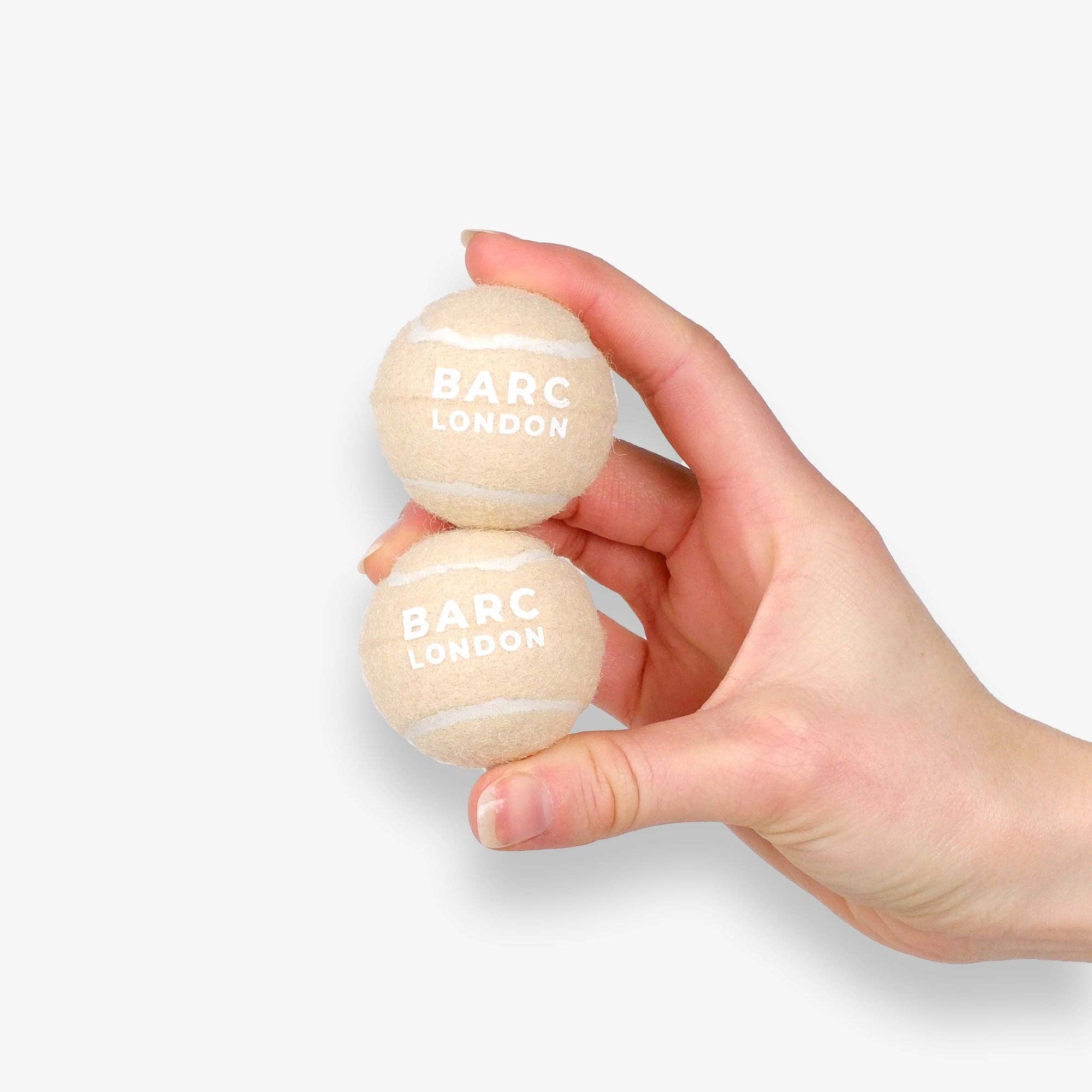 Close-up of the Cream Mini Dog Ball set by Barc London
