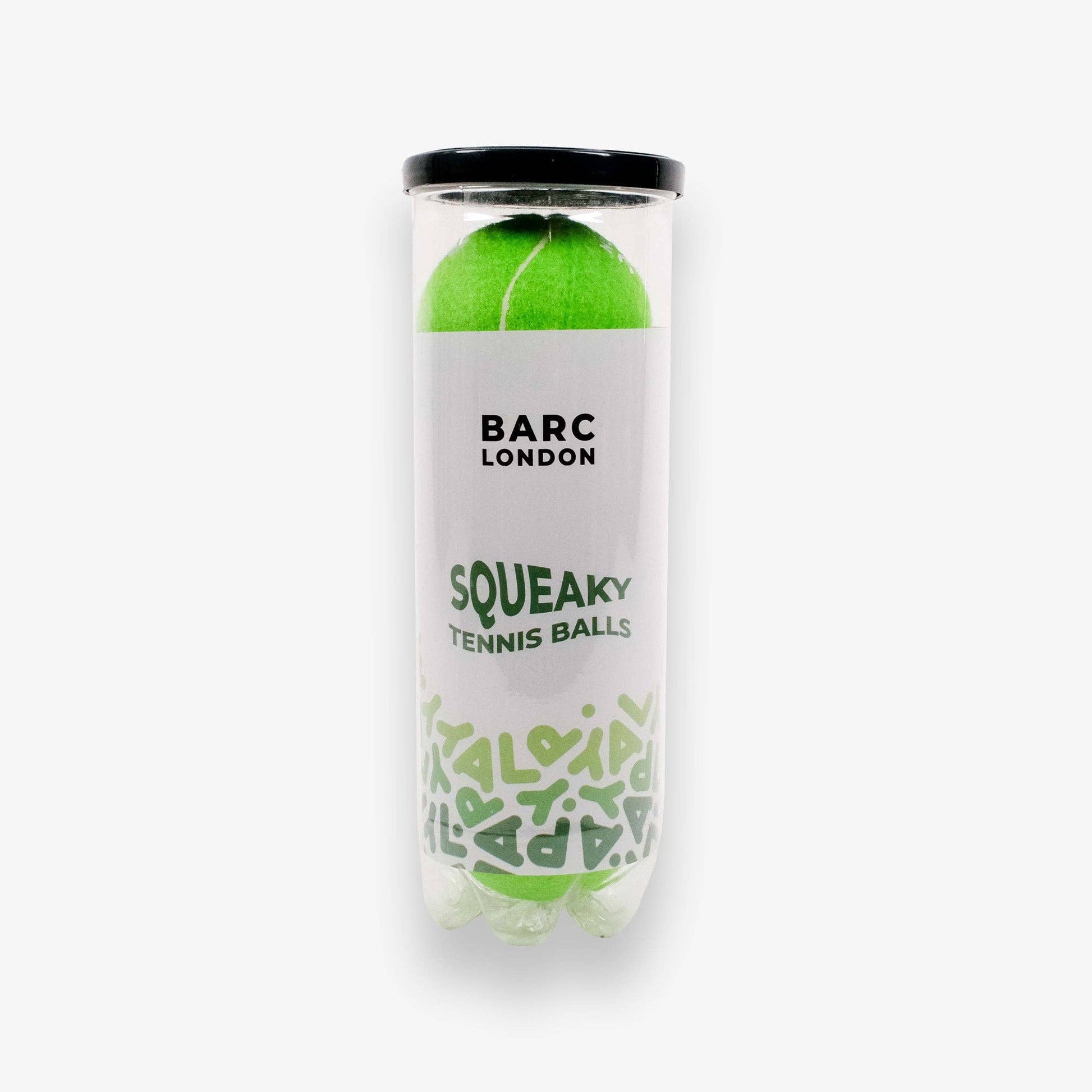 Green Dog Balls stored inside reusable Barc London tube