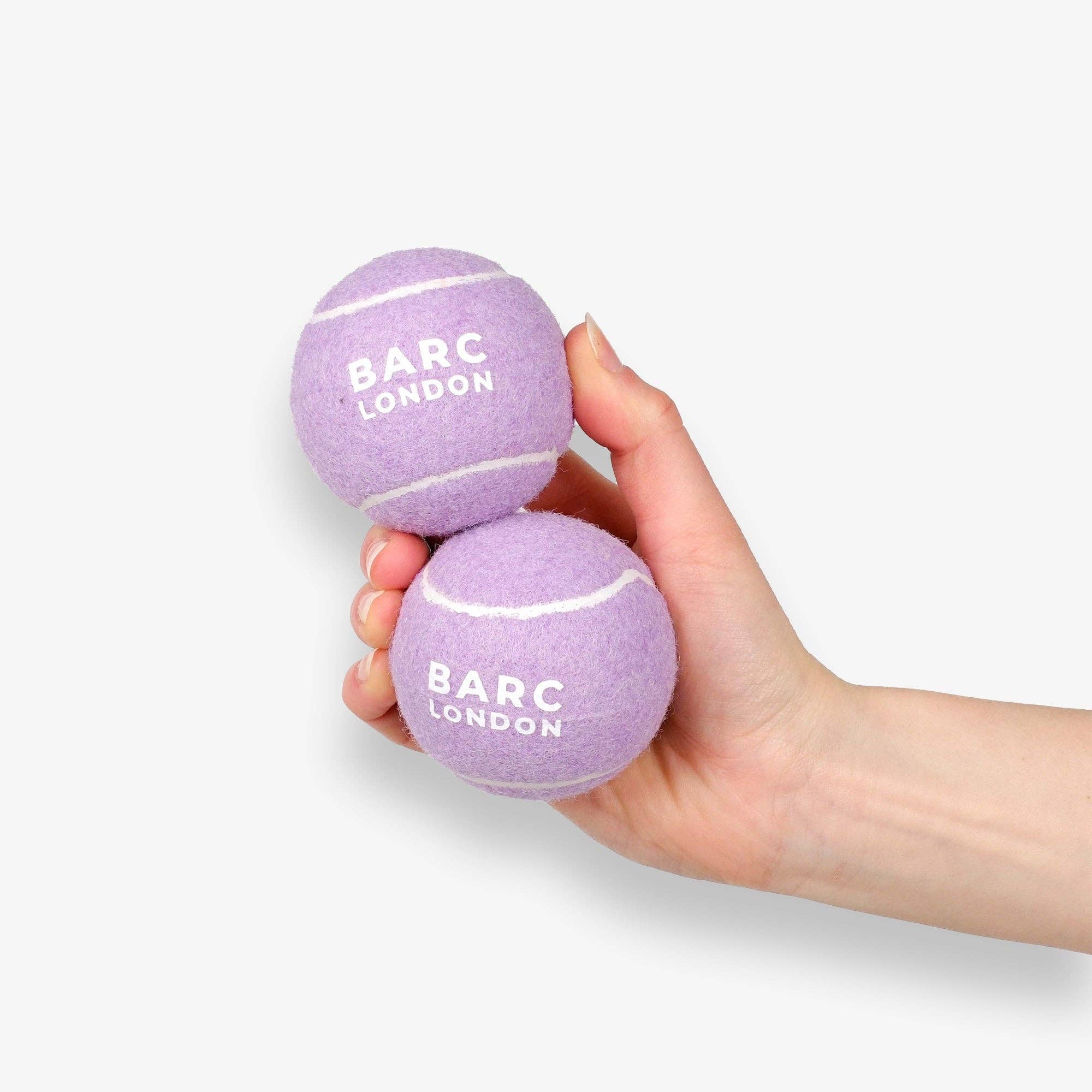 Close-up of the Lilac Dog Ball set by Barc London