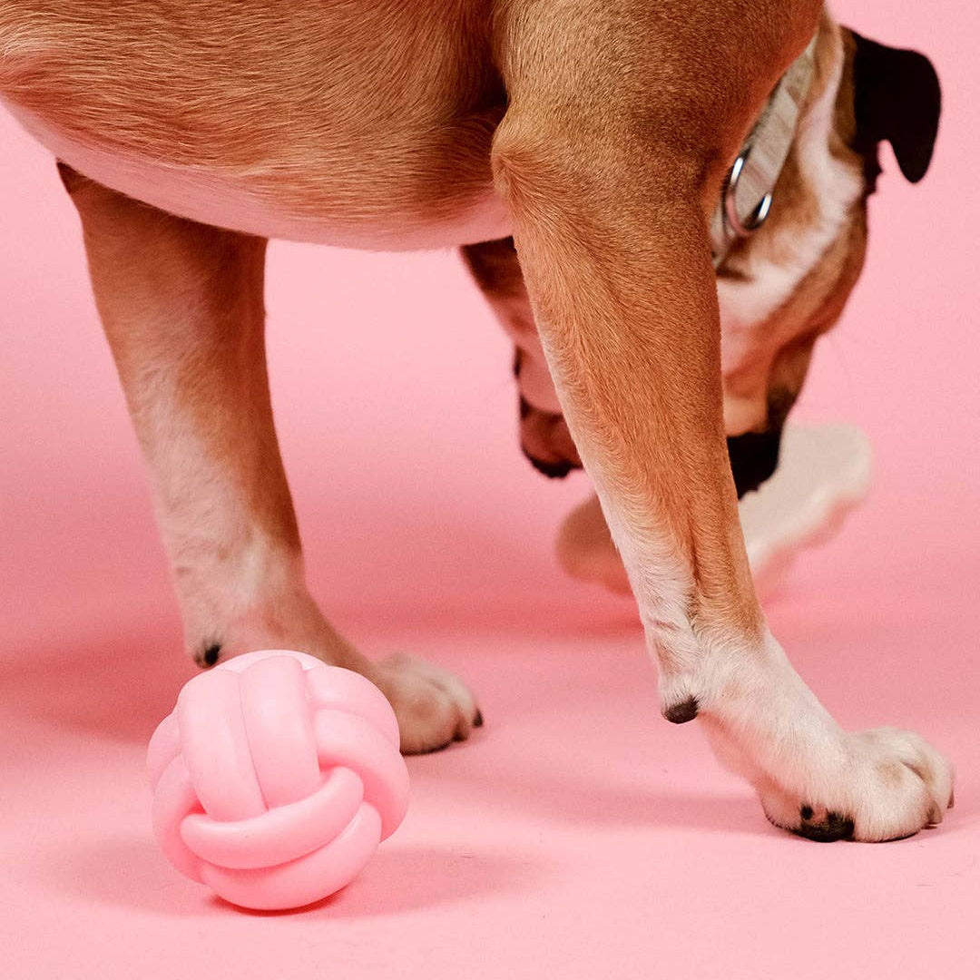 Close-up of the textured Knotball Squeaky Dog Toy by Barc London
