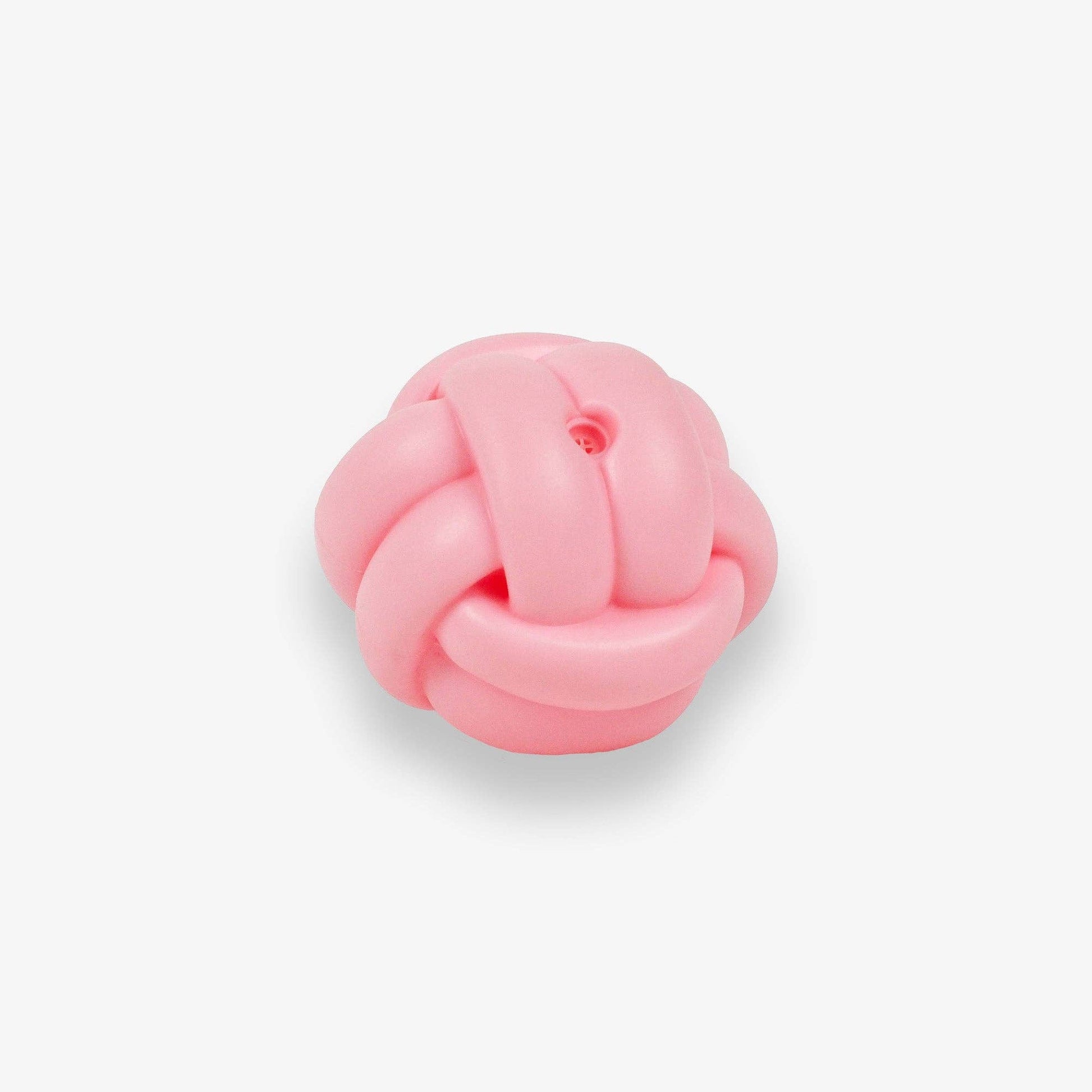 Side view of the Knotball Squeaky Dog Toy in pink