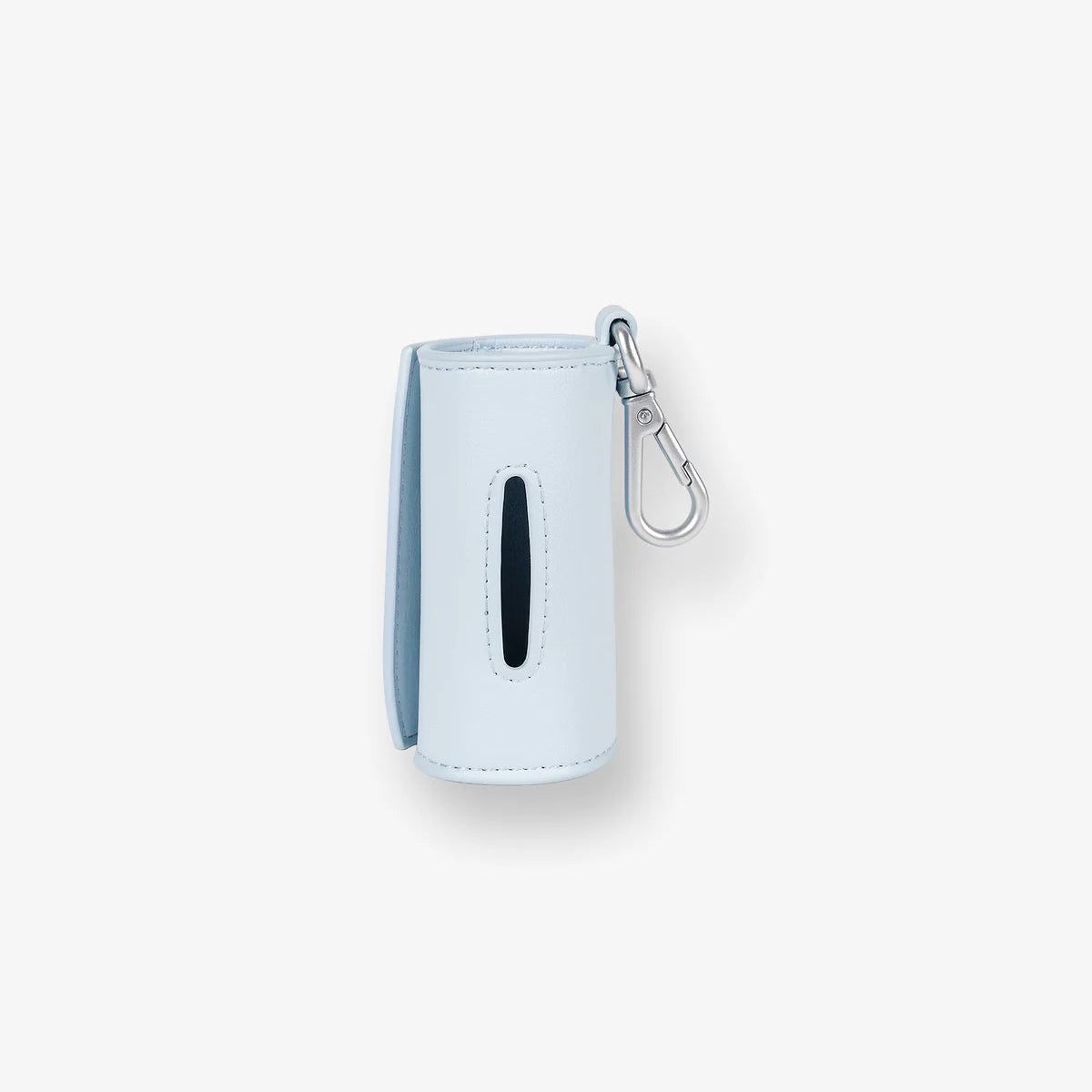 Light blue key case with a carabiner on a white background