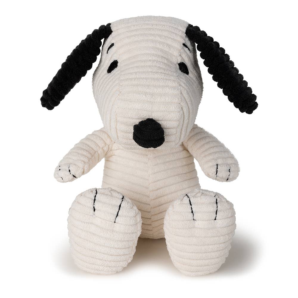 Close-up of the cream corduroy fabric on the Snoopy Eco plush