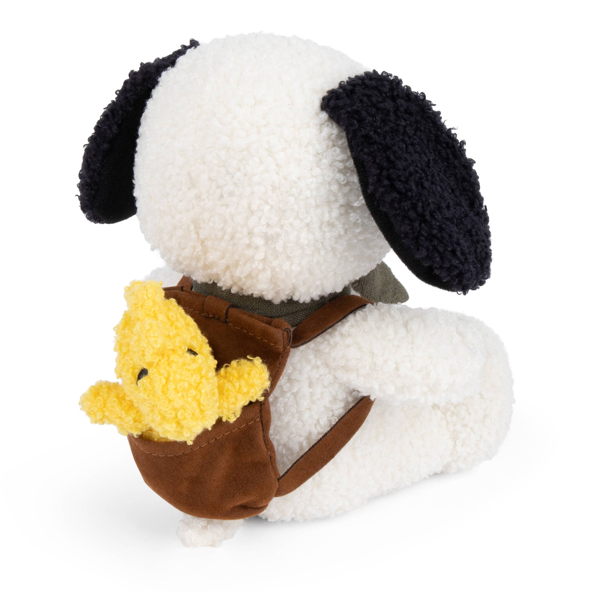 Side profile of Snoopy with Woodstock in Backpack plush toy