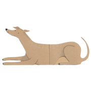Cardboard dog-shaped toy on a white background