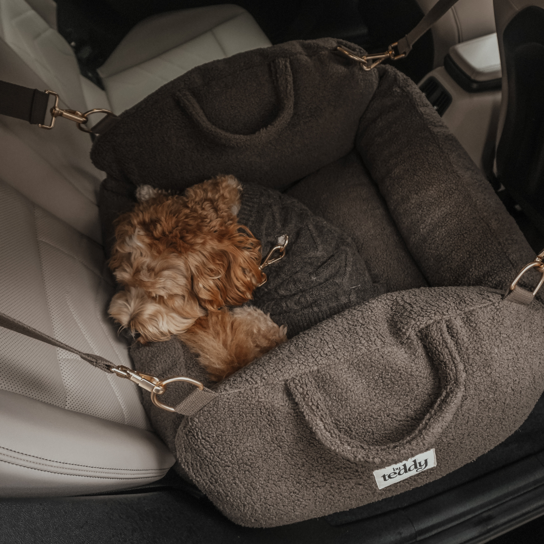Chocolate Cosy Car Seat converted into a travel bed