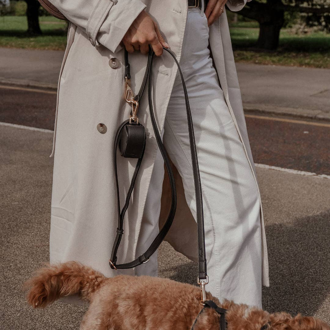 Chocolate Studio Poop Bag Holder styled on a dog walk