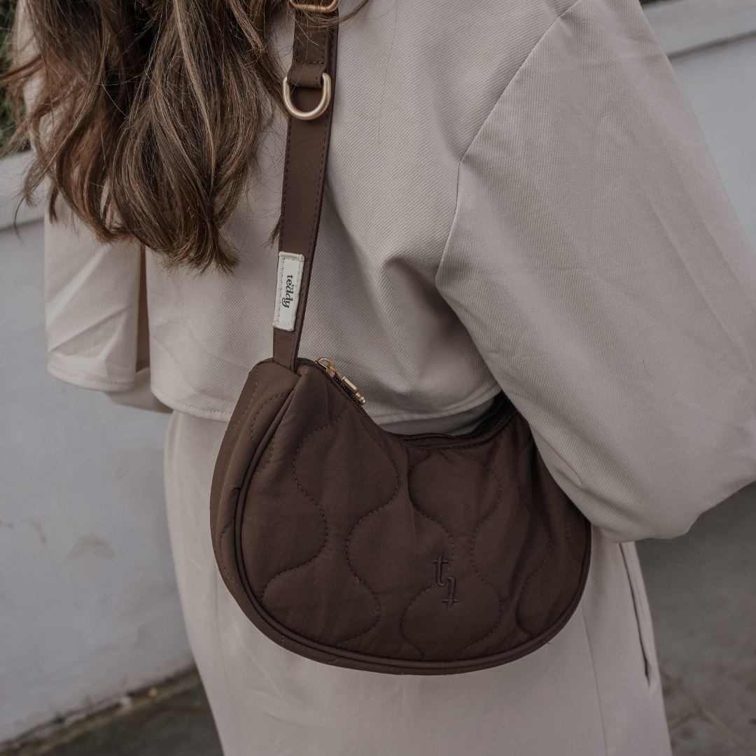 Close-up of the Chocolate Quilted Walking Bag