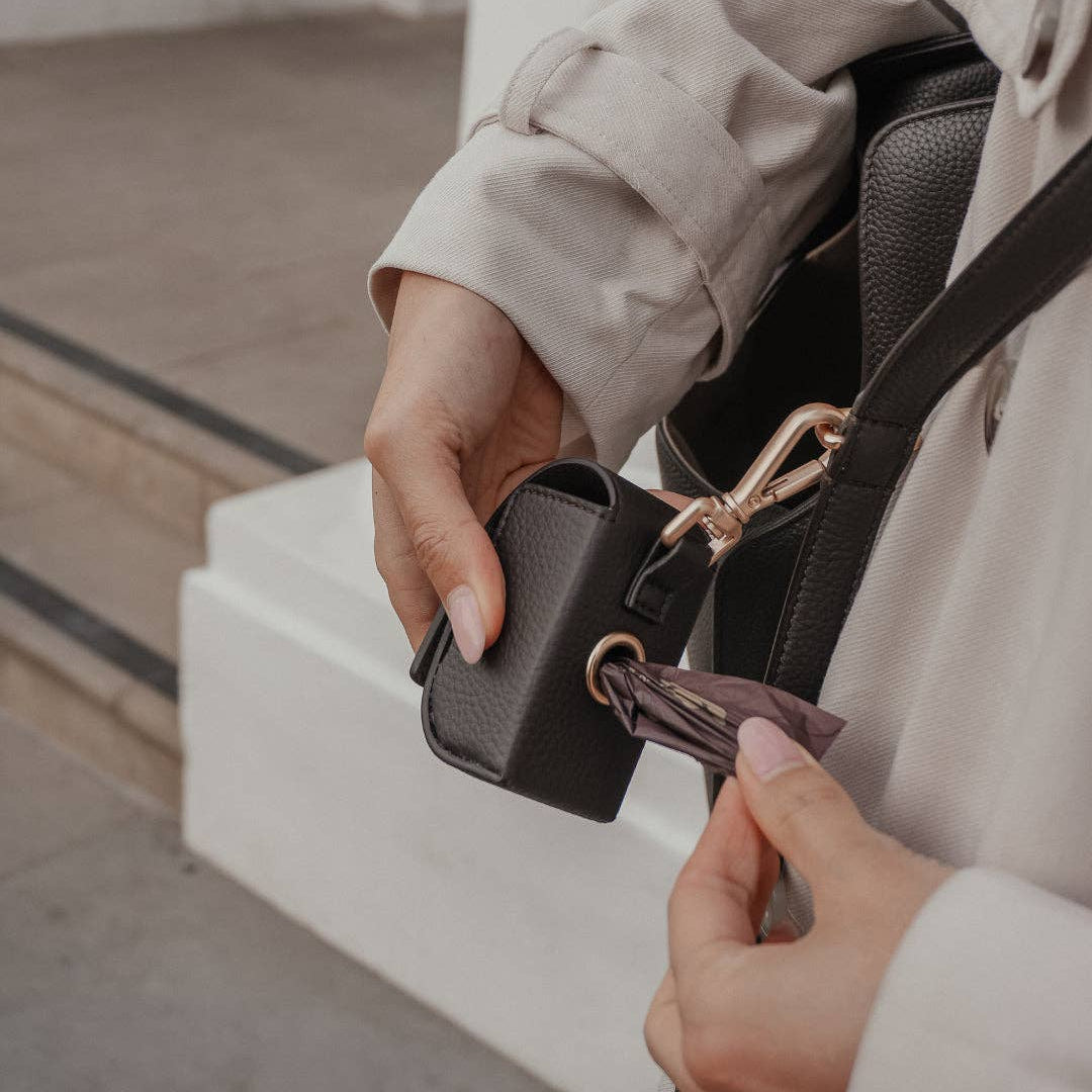 Side profile of the Chocolate Studio Poop Bag Holder