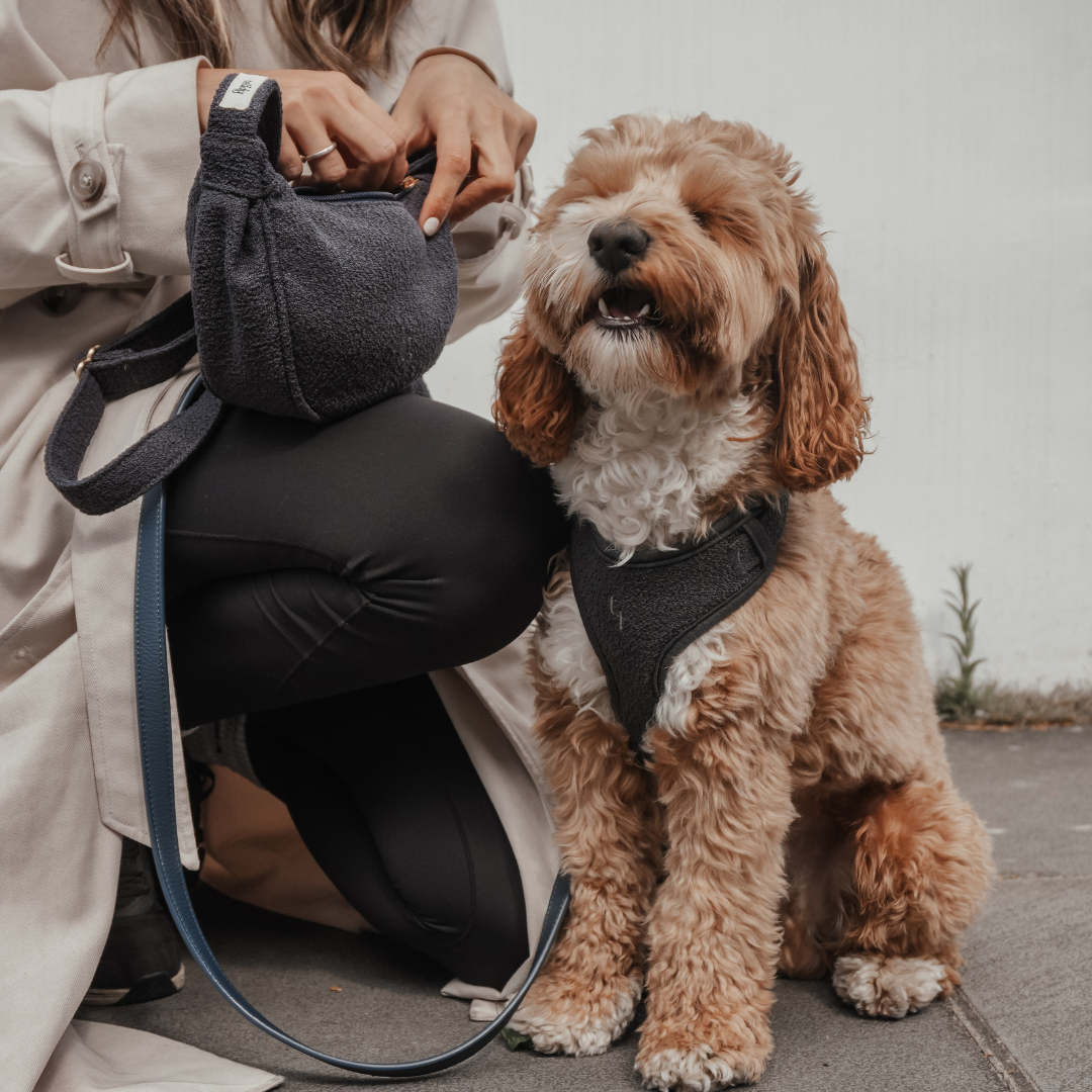 Luxury Midnight Bouclé Walking Bag styled outdoors