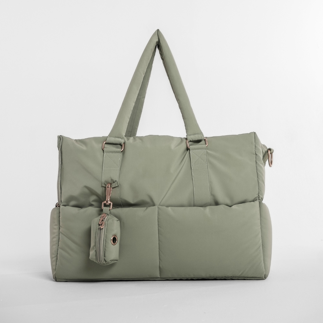 Side view of the Matcha Puffer Dog Carrier by BY TEDDY