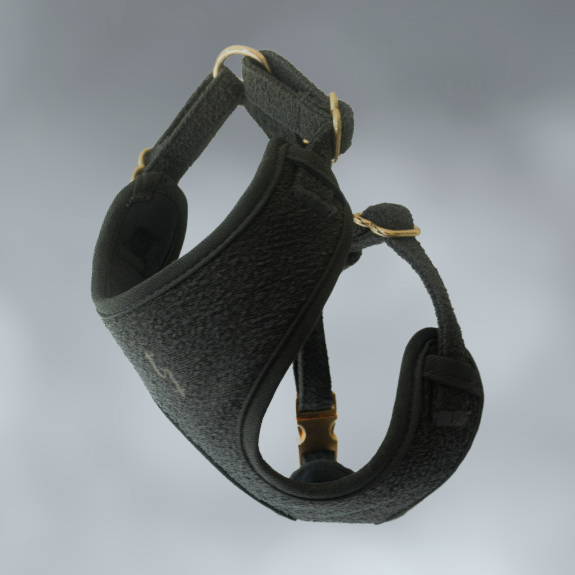 Side view of the Midnight Bouclé Adjustable Dog Harness