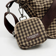 Cocopup London Cotswold Check crescent dog treat pouch with clip.