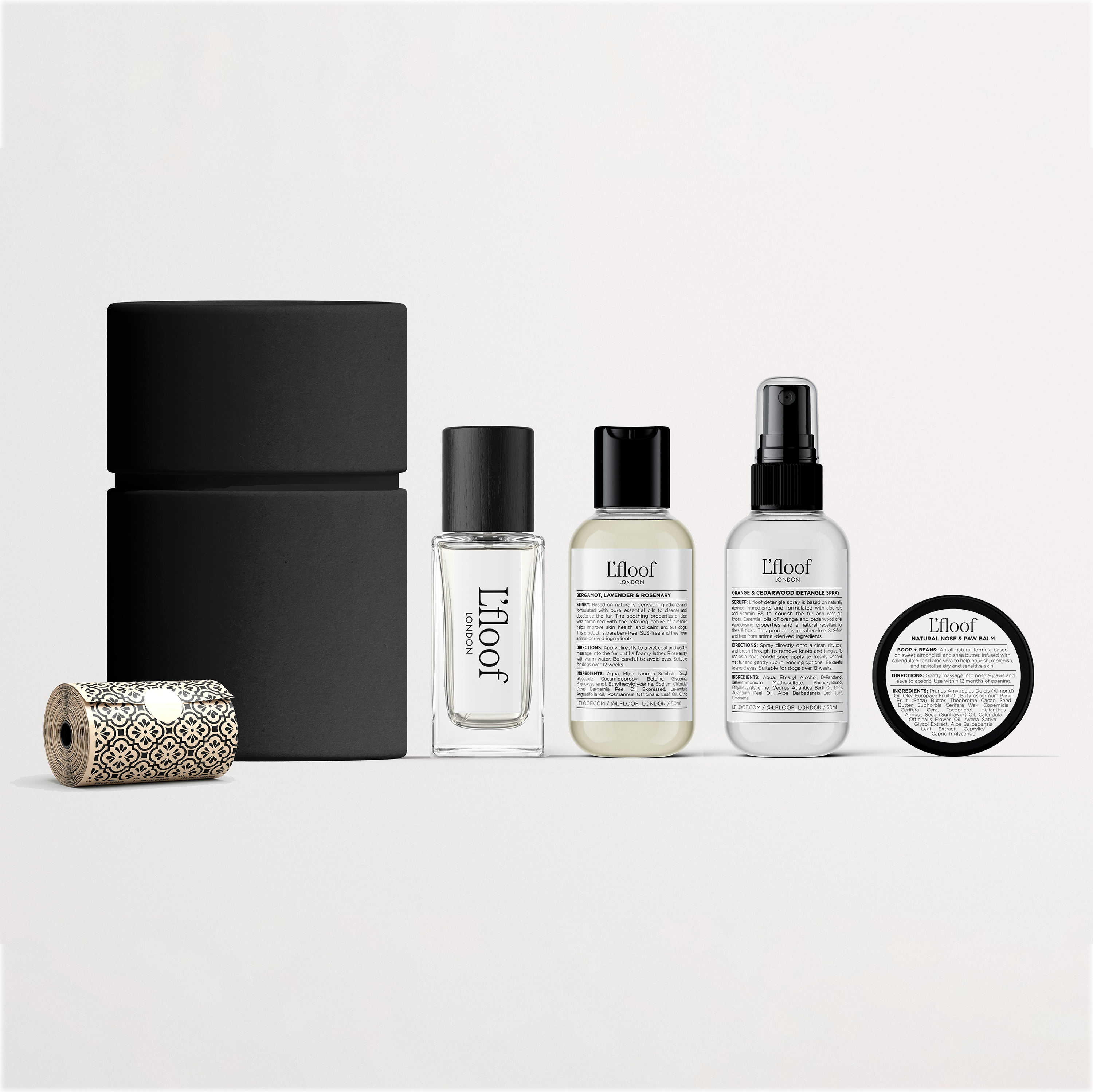 Set of Liloof skincare products on a light gray background