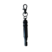 Black whistle with a clip on a white background