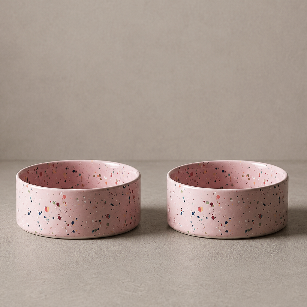 Pink Pet Bowl - Set Of 2 - Large