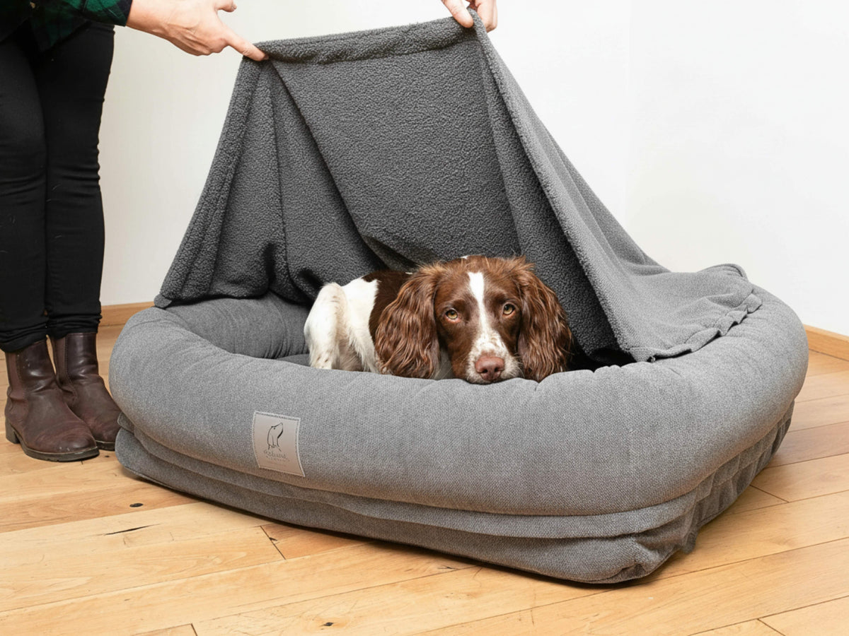 Grey Bolster Hoodied Dog Bed