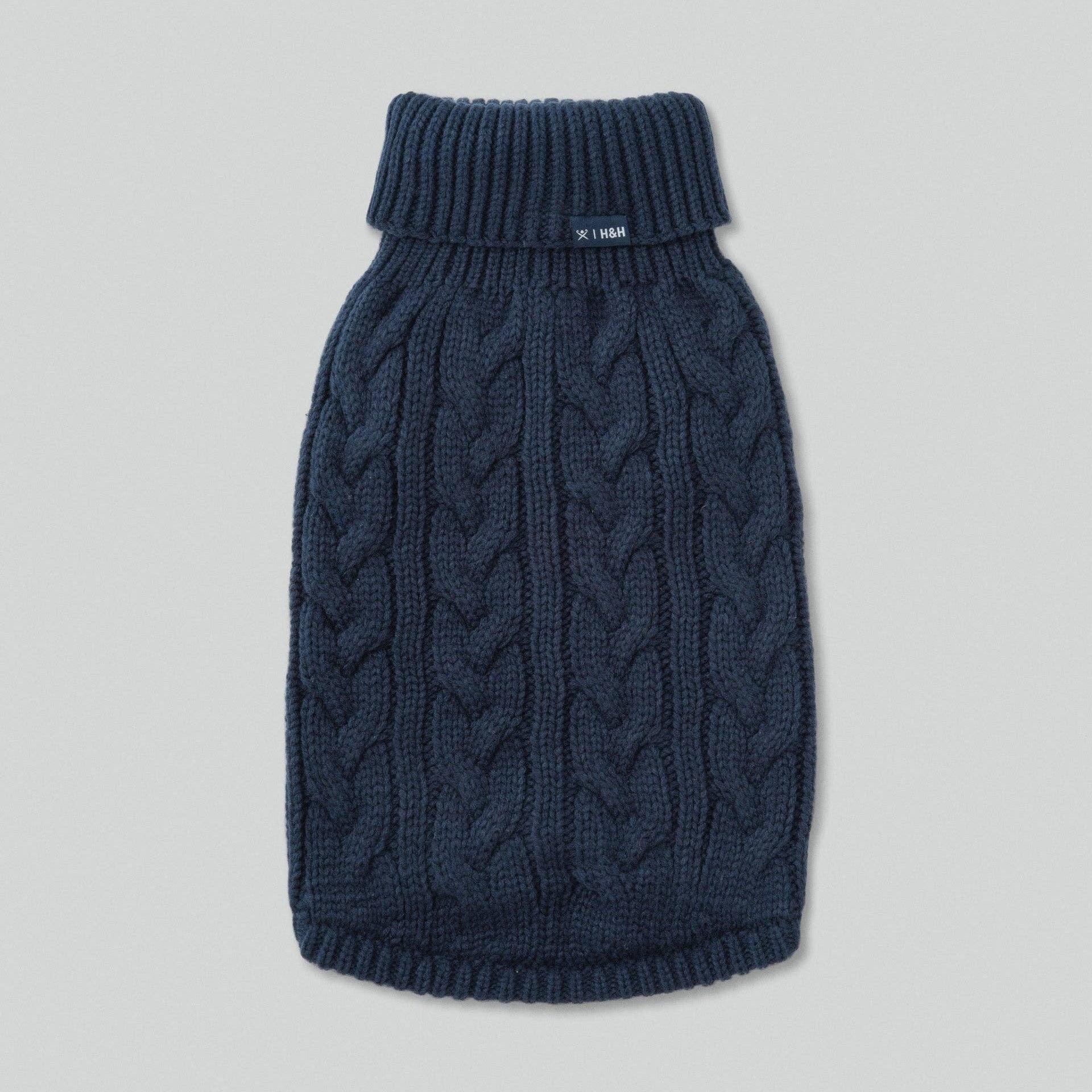 Navy Cable Knit Pullover Dog Jumper by Hackett x Hugo & Hudson