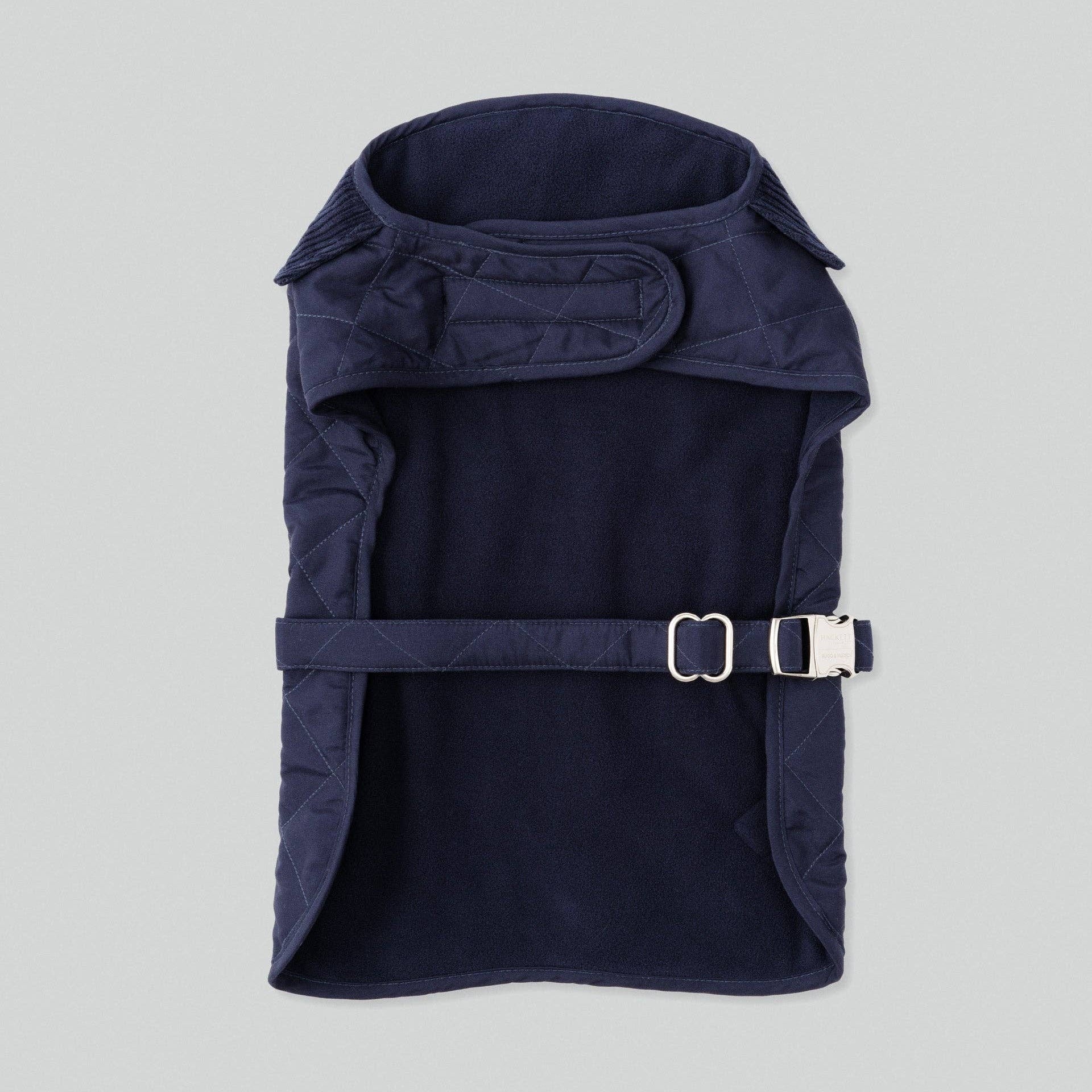 Soft fleece lining inside the Navy Quilted Dog Jacket