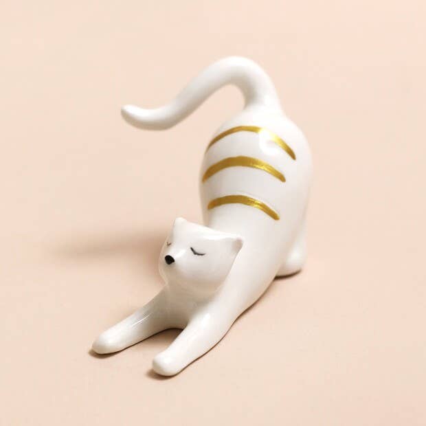 Cat-shaped ceramic ring stand by Lisa Angel