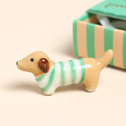 Tiny Matchbox Ceramic Sausage Dog Token by Lisa Angel