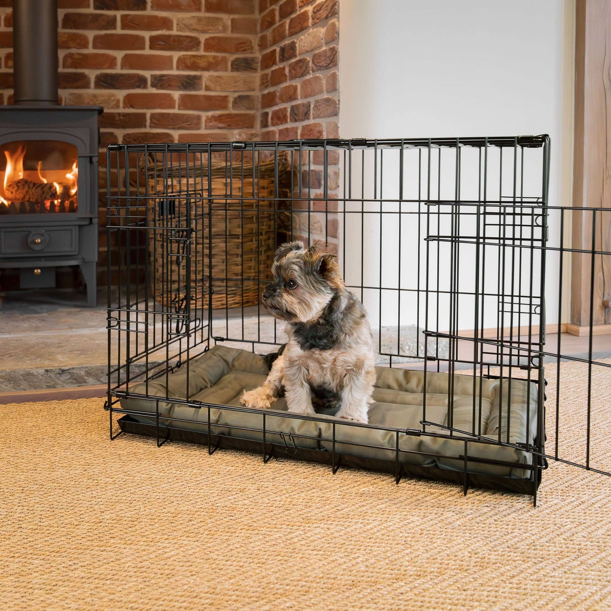 Dog Crate Mat in Forest fitted inside a Lords & Labradors metal crate
