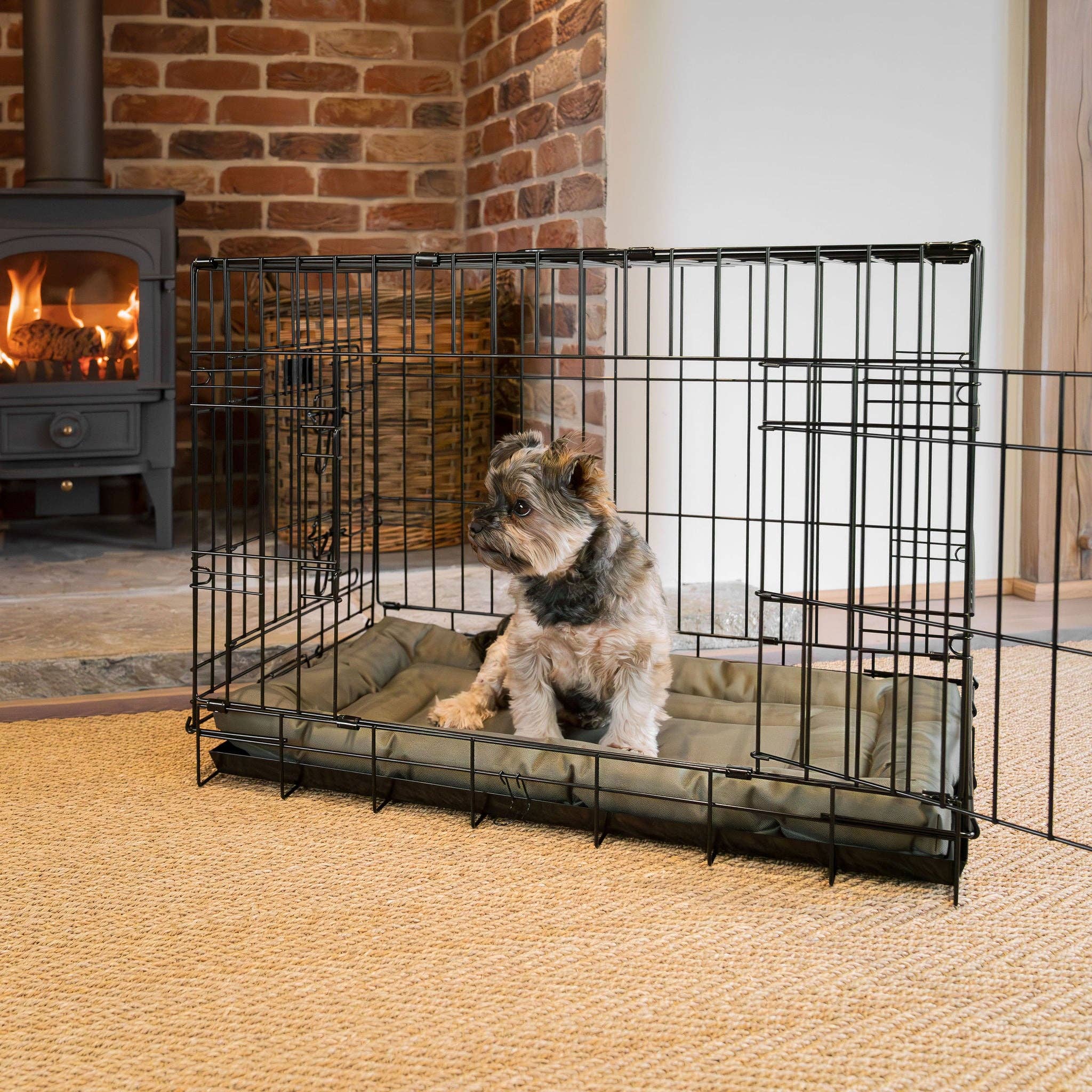 Dog Crate Mat in Forest fitted inside a Lords & Labradors metal crate