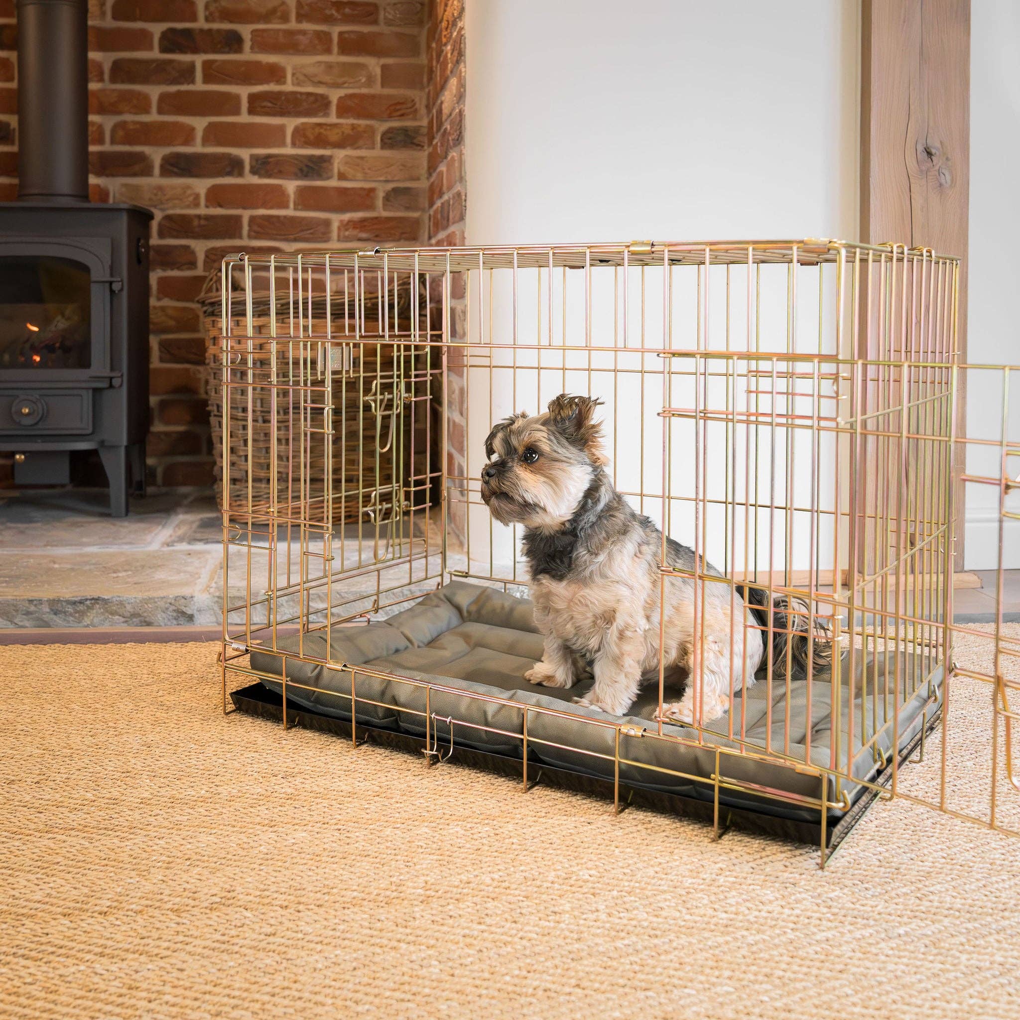 Fold-flat design of the Champagne Gold Deluxe Dog Crate