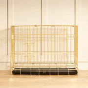 Heavy-duty latch detail on the Champagne Gold dog crate