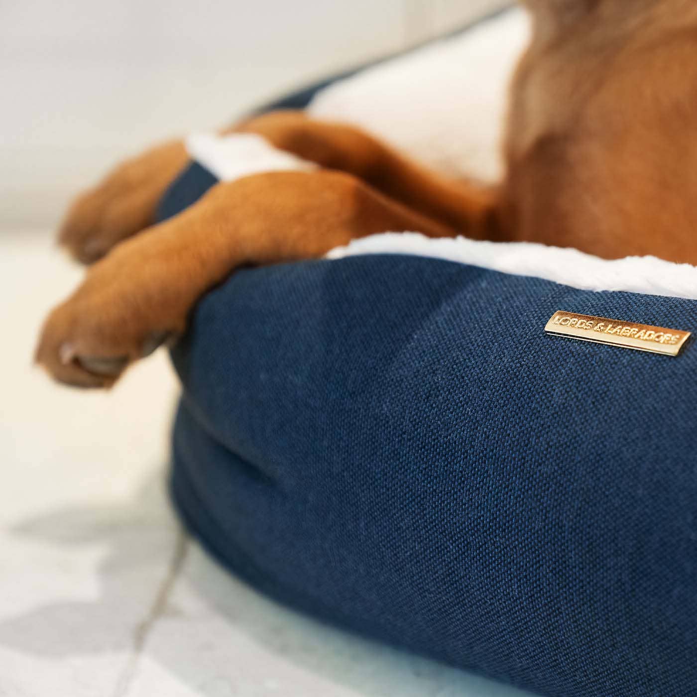 Soft plush inner cushion inside the Essentials Twill Box Bed in Denim