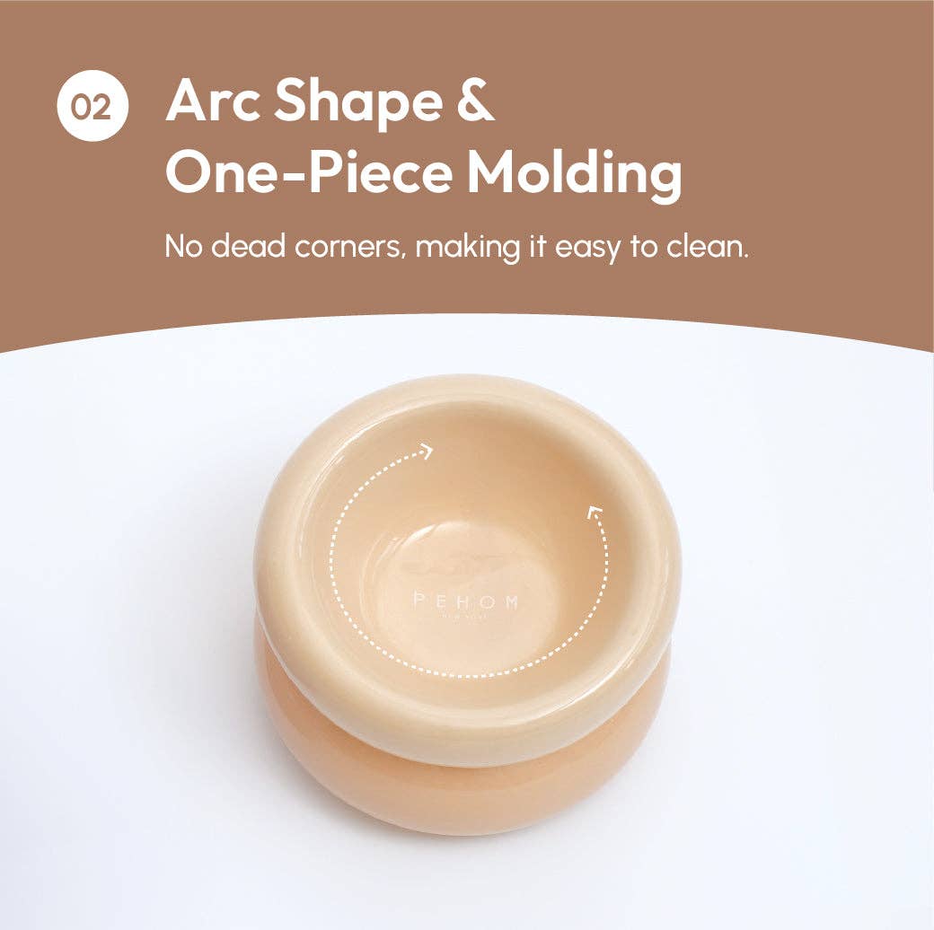 Beige container with arc shape and one-piece molding on a white background