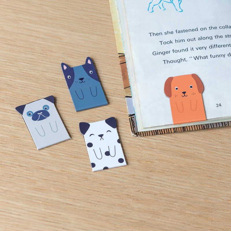 Set of four magnetic dog bookmarks for books journals and planners