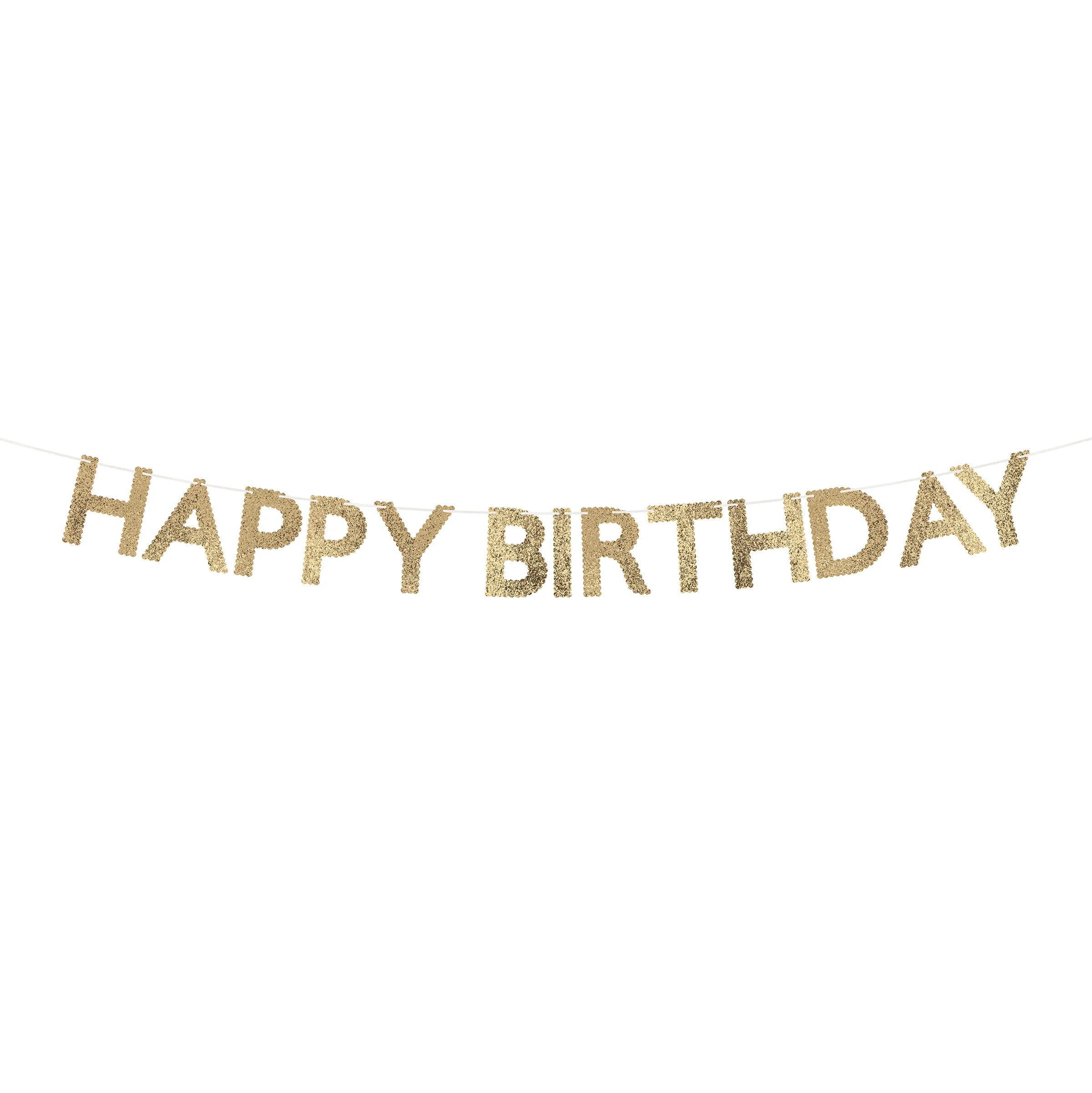 Meri Meri Gold Glitter Fabric Happy Birthday Garland
