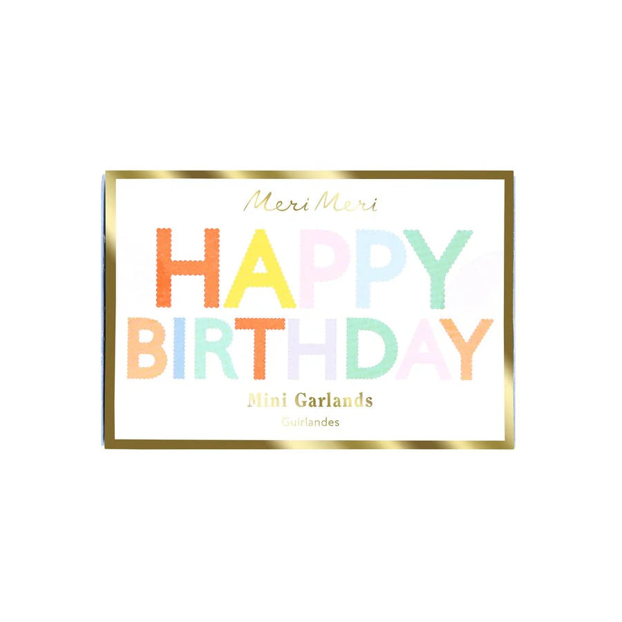 Colorful 'Happy Birthday' text with a gold frame on a white background