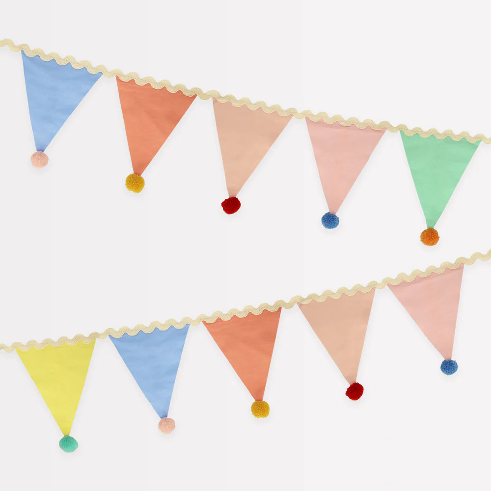 Colorful paper bunting on a white background