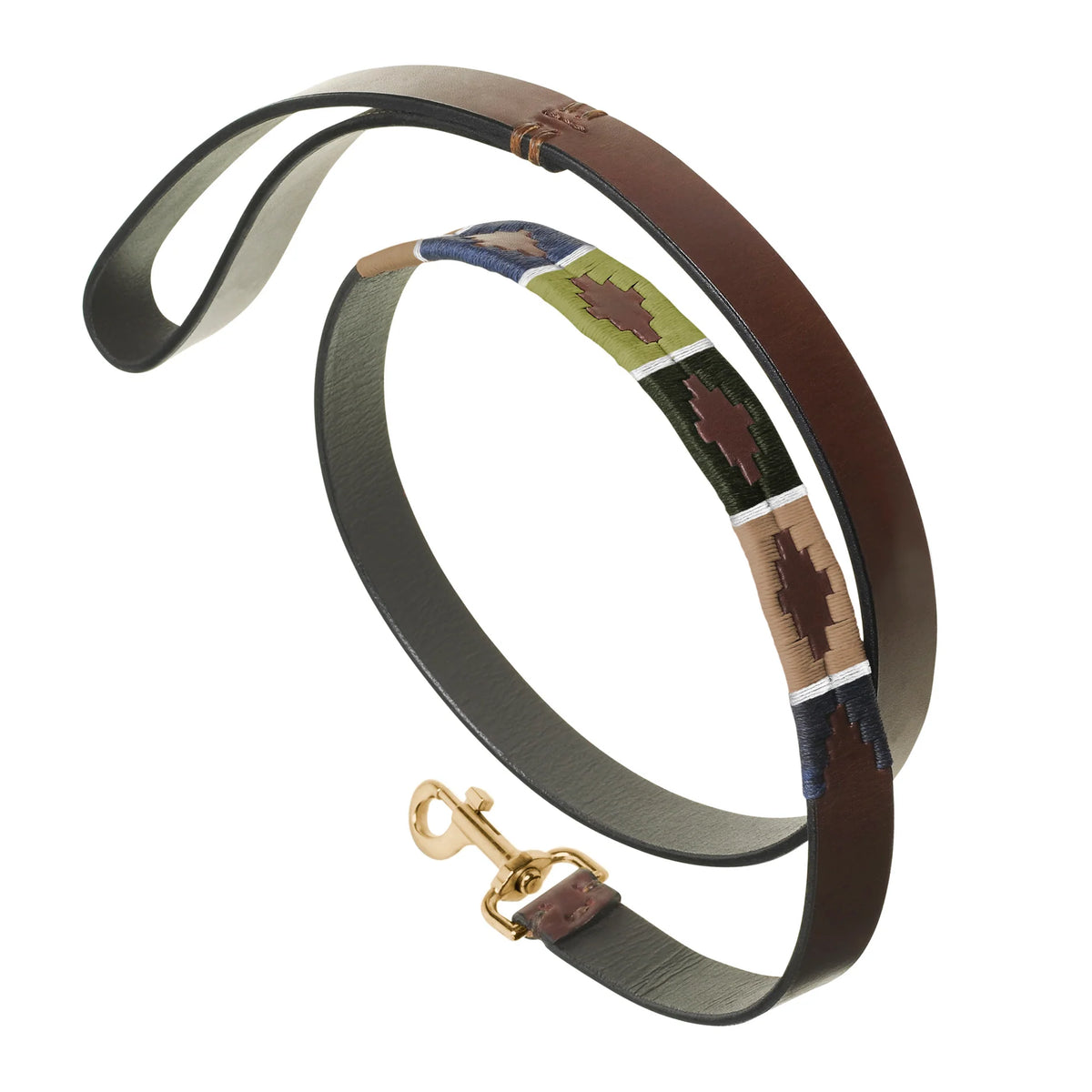 pampeano Caza premium brown leather dog lead with colourful hand-stitched detailing
