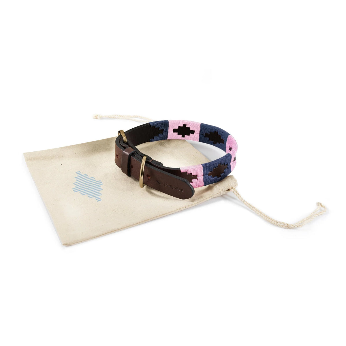 Hermoso premium leather dog collar by pampeano with pink and navy stitching