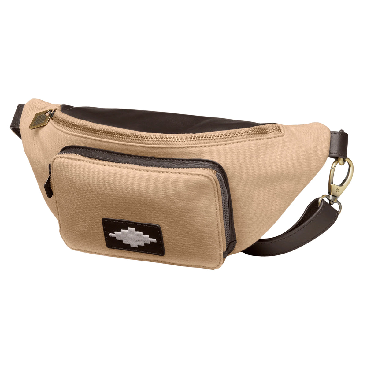 pampeano Rinonera sand canvas crossbody bag with brown leather detailing