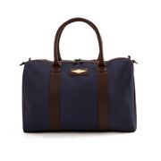pampeano Varon navy canvas travel bag with Havana brown leather detailing