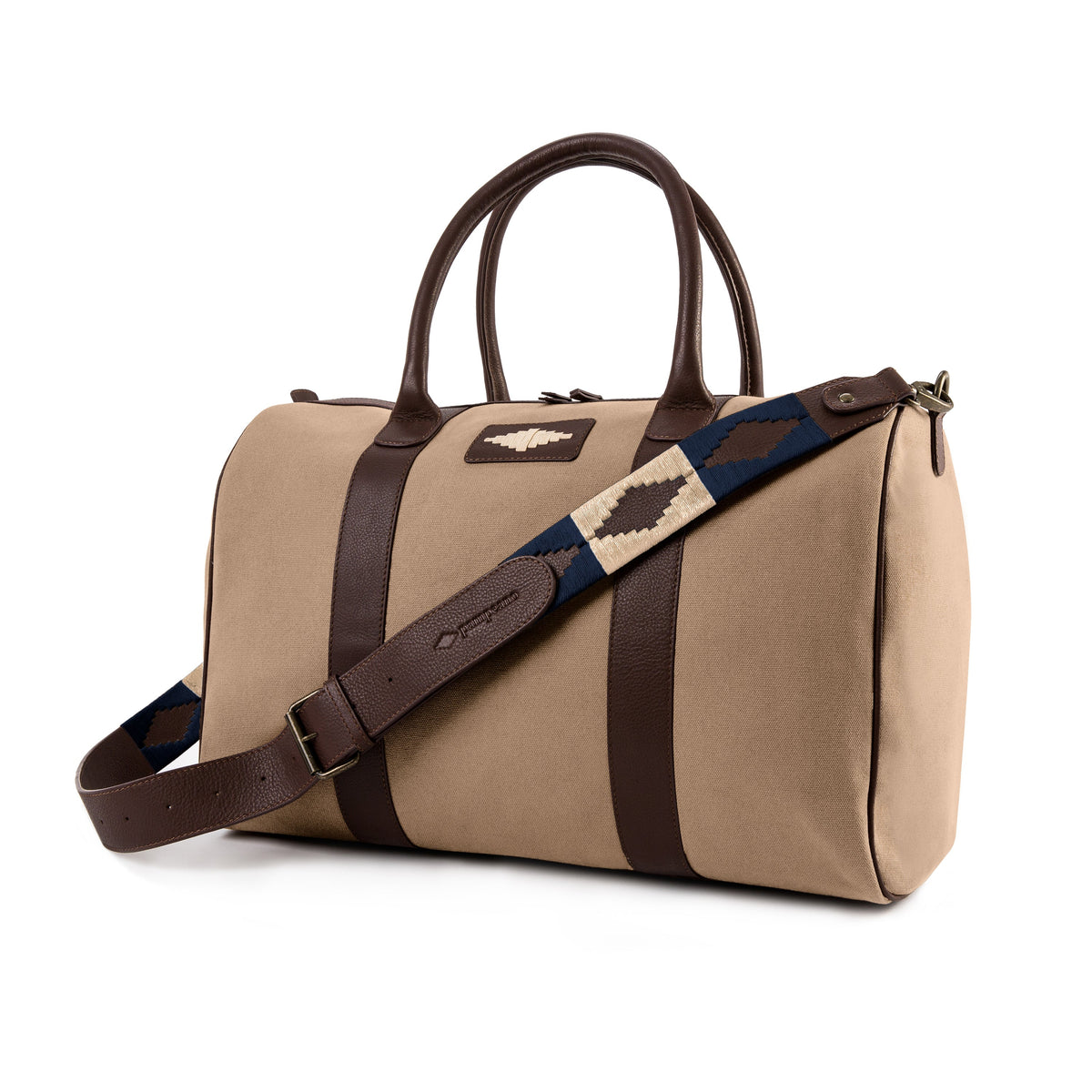 pampeano Varon sand canvas travel bag with Havana brown leather detailing