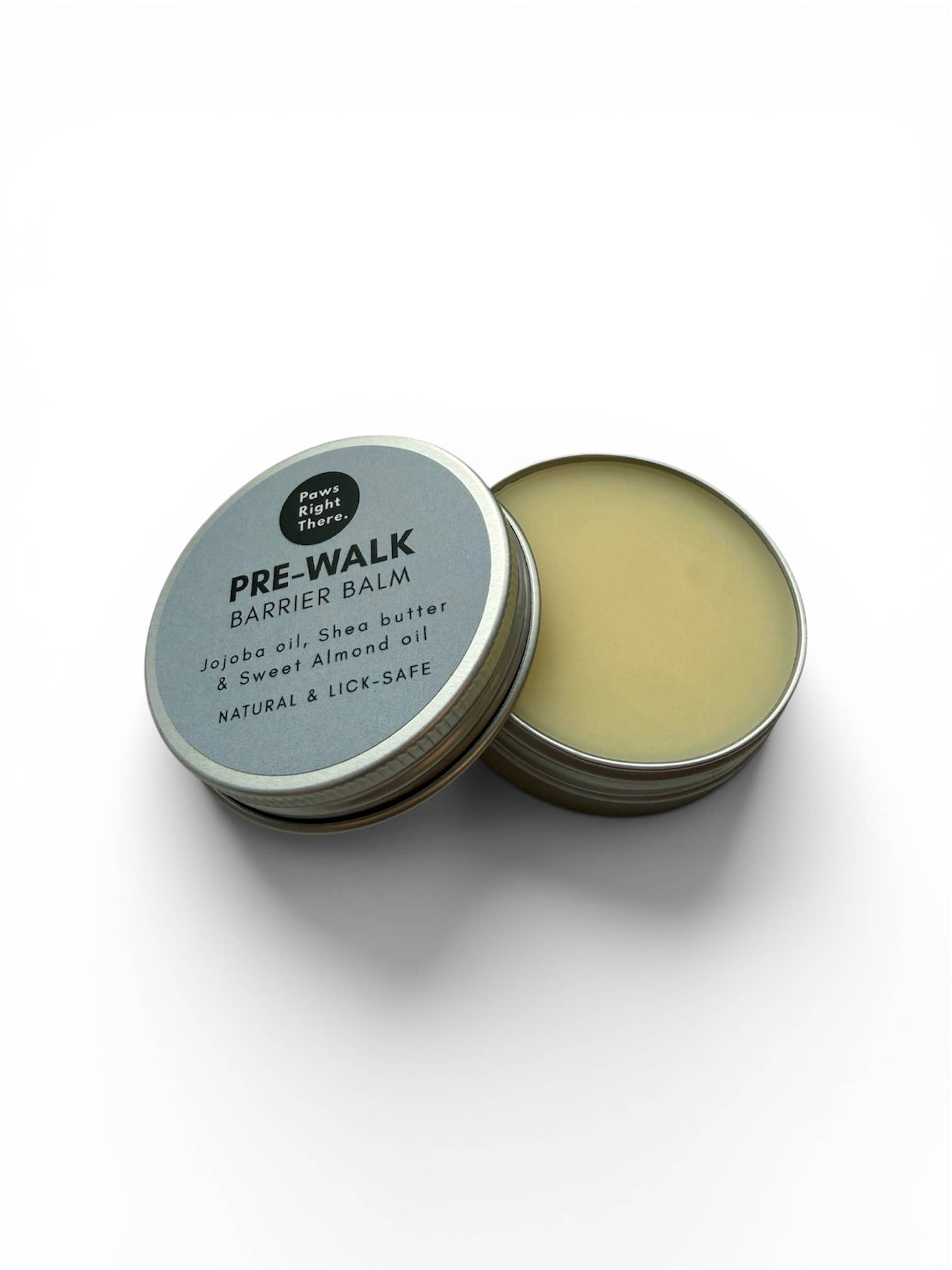 Pre-walk barrier balm in a tin with a white background