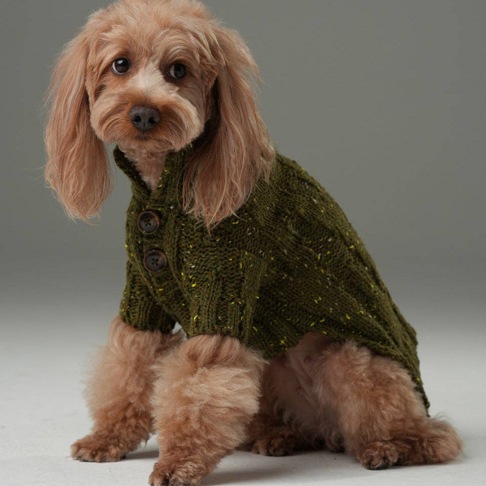 Glacier Pet Sweater in Olive Green by PEHOM NYC